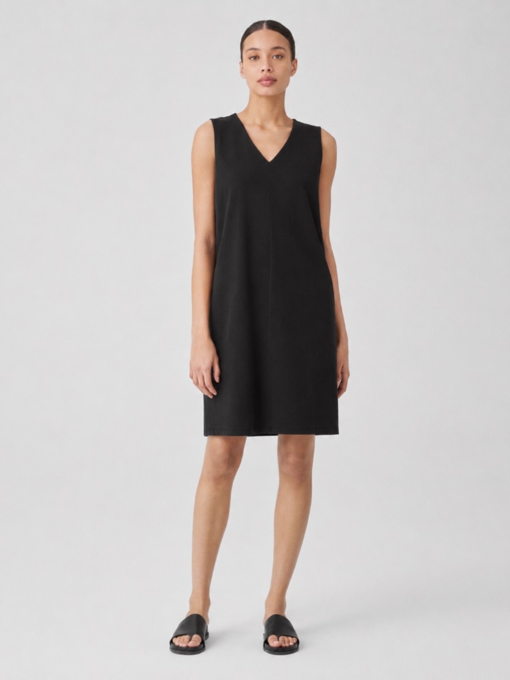 Eileen Fisher Black V-Neck Sleeveless Shift Dress Petite Size PS/PP